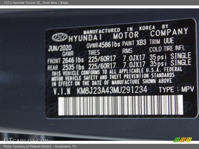 Dusk Blue / Beige 2021 Hyundai Tucson SE