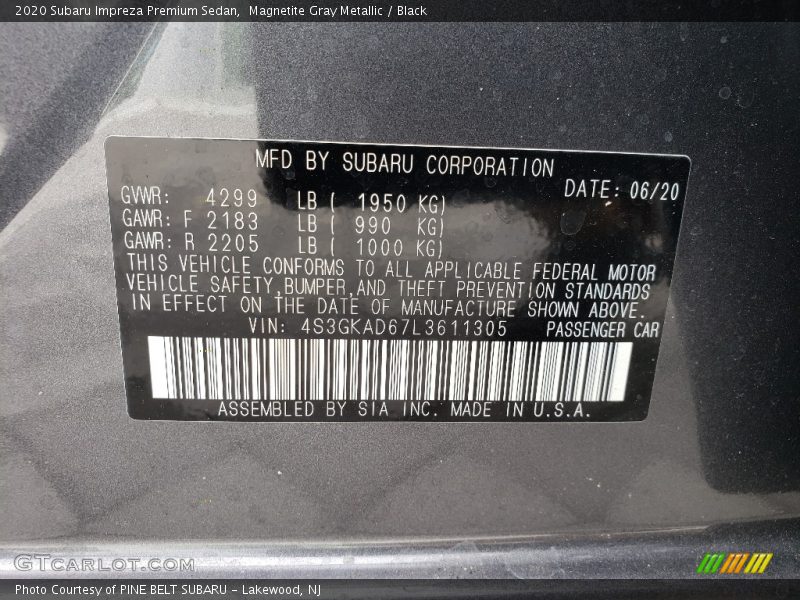 Magnetite Gray Metallic / Black 2020 Subaru Impreza Premium Sedan