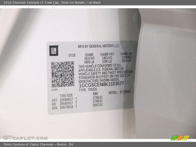 Silver Ice Metallic / Jet Black 2019 Chevrolet Colorado LT Crew Cab