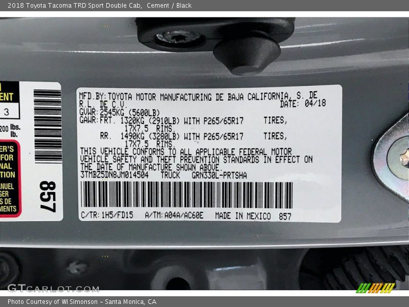 Cement / Black 2018 Toyota Tacoma TRD Sport Double Cab