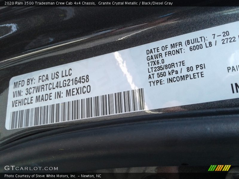 Granite Crystal Metallic / Black/Diesel Gray 2020 Ram 3500 Tradesman Crew Cab 4x4 Chassis