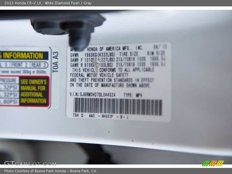 White Diamond Pearl / Gray 2013 Honda CR-V LX