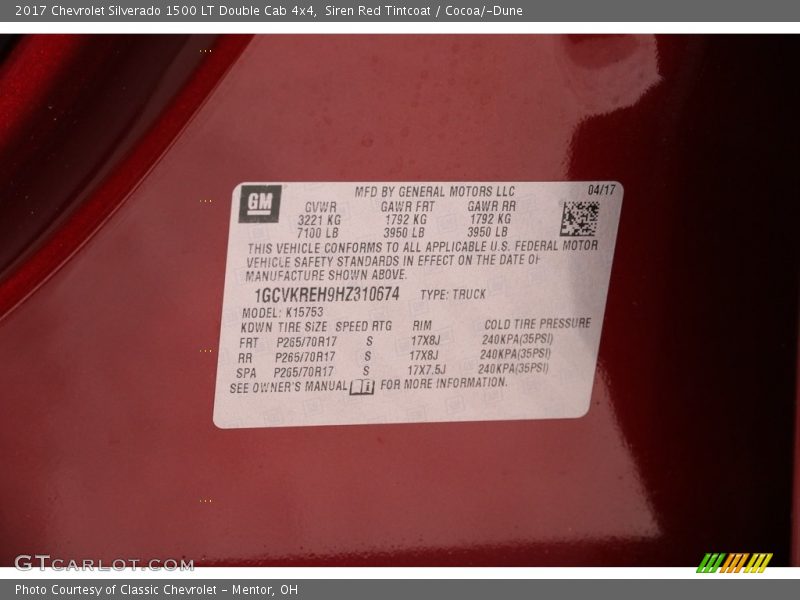 Siren Red Tintcoat / Cocoa/­Dune 2017 Chevrolet Silverado 1500 LT Double Cab 4x4