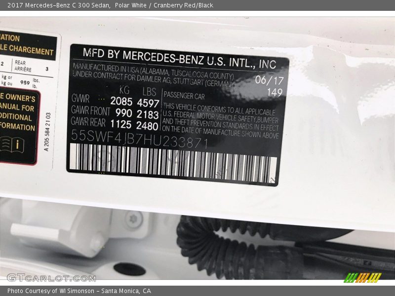 Polar White / Cranberry Red/Black 2017 Mercedes-Benz C 300 Sedan
