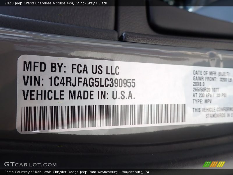 Sting-Gray / Black 2020 Jeep Grand Cherokee Altitude 4x4