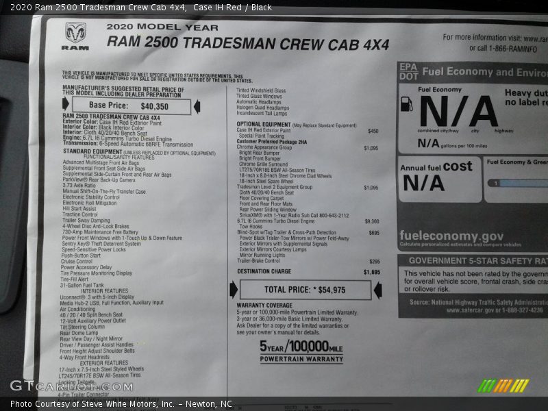 Case IH Red / Black 2020 Ram 2500 Tradesman Crew Cab 4x4