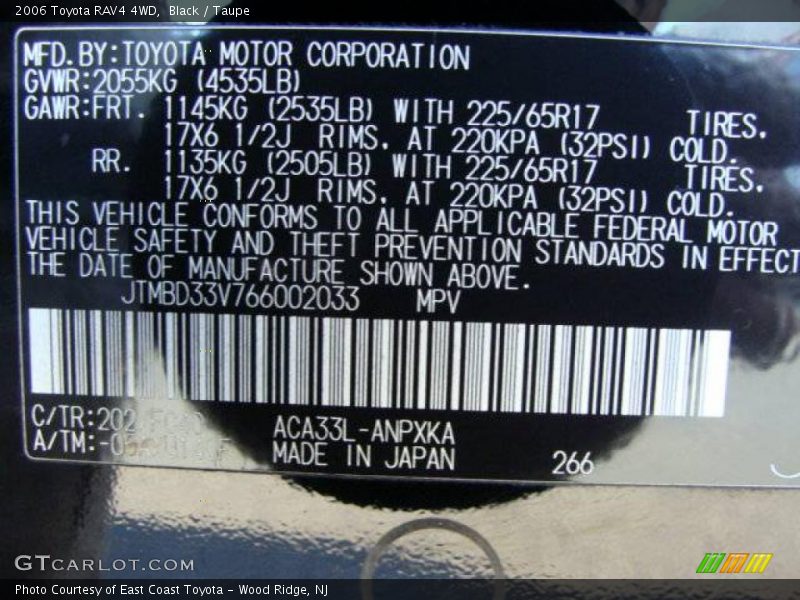 Black / Taupe 2006 Toyota RAV4 4WD