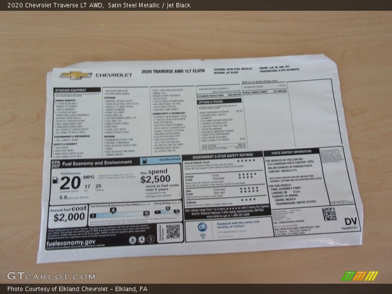  2020 Traverse LT AWD Window Sticker