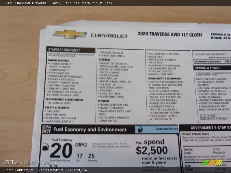  2020 Traverse LT AWD Window Sticker