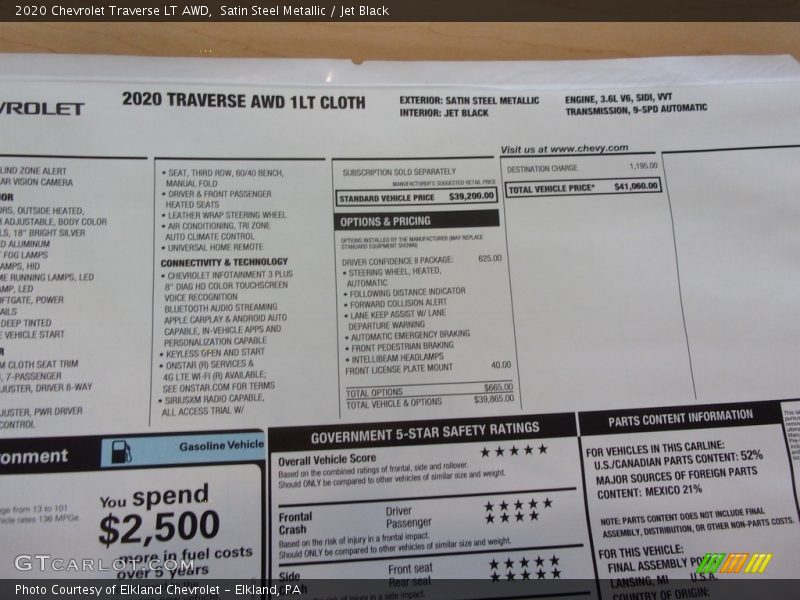  2020 Traverse LT AWD Window Sticker