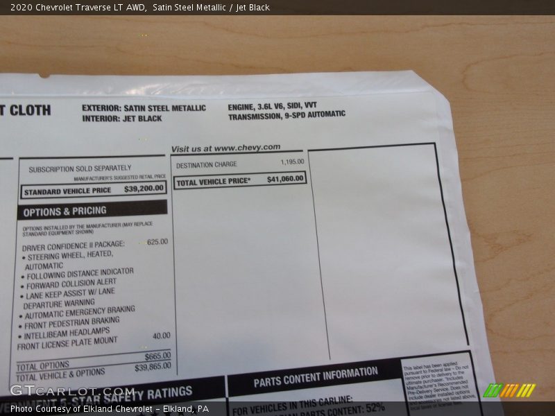  2020 Traverse LT AWD Window Sticker