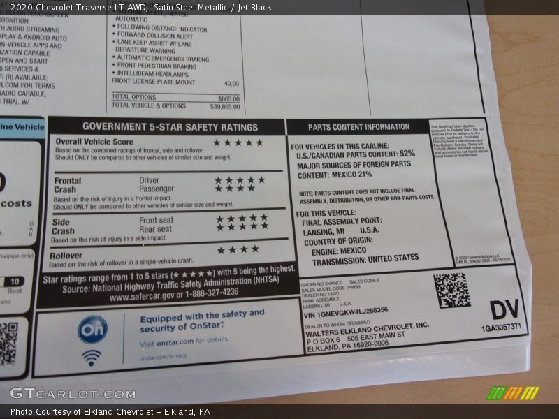 Satin Steel Metallic / Jet Black 2020 Chevrolet Traverse LT AWD