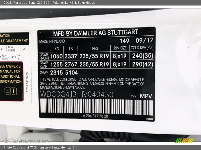 Polar White / Silk Beige/Black 2018 Mercedes-Benz GLC 300