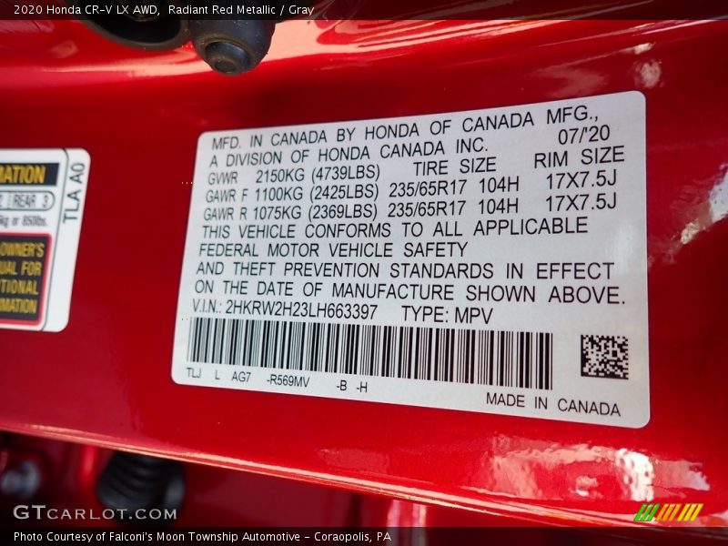 Radiant Red Metallic / Gray 2020 Honda CR-V LX AWD