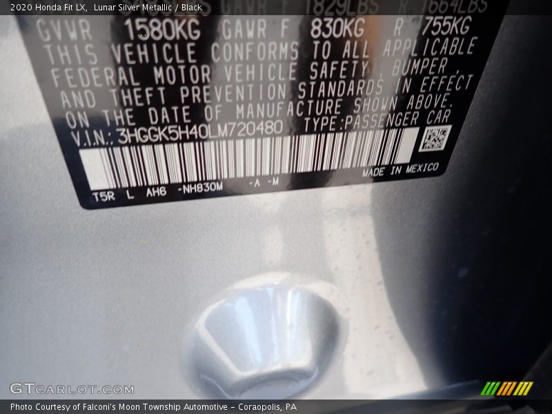 Lunar Silver Metallic / Black 2020 Honda Fit LX