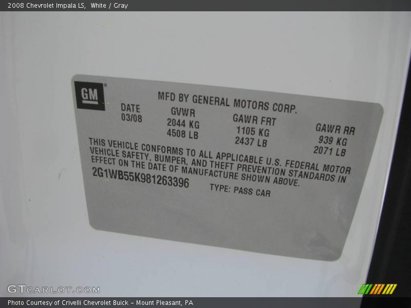 White / Gray 2008 Chevrolet Impala LS
