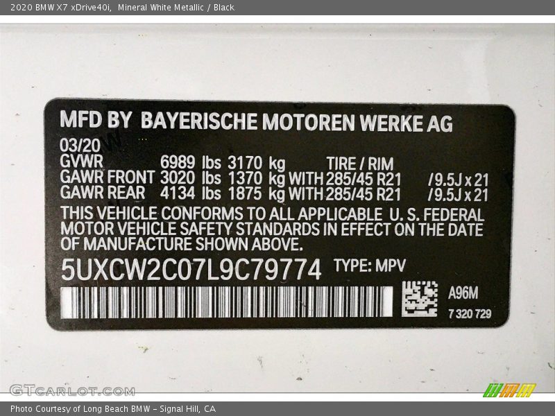 2020 X7 xDrive40i Mineral White Metallic Color Code A96M