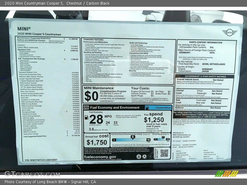  2020 Countryman Cooper S Window Sticker