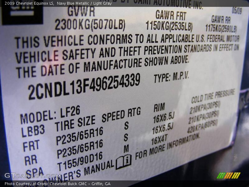 Navy Blue Metallic / Light Gray 2009 Chevrolet Equinox LS
