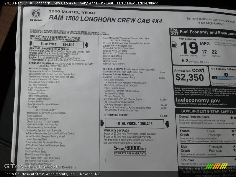 Ivory White Tri-Coat Pearl / New Saddle/Black 2020 Ram 1500 Longhorn Crew Cab 4x4