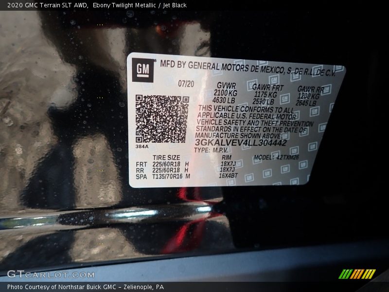 Ebony Twilight Metallic / Jet Black 2020 GMC Terrain SLT AWD