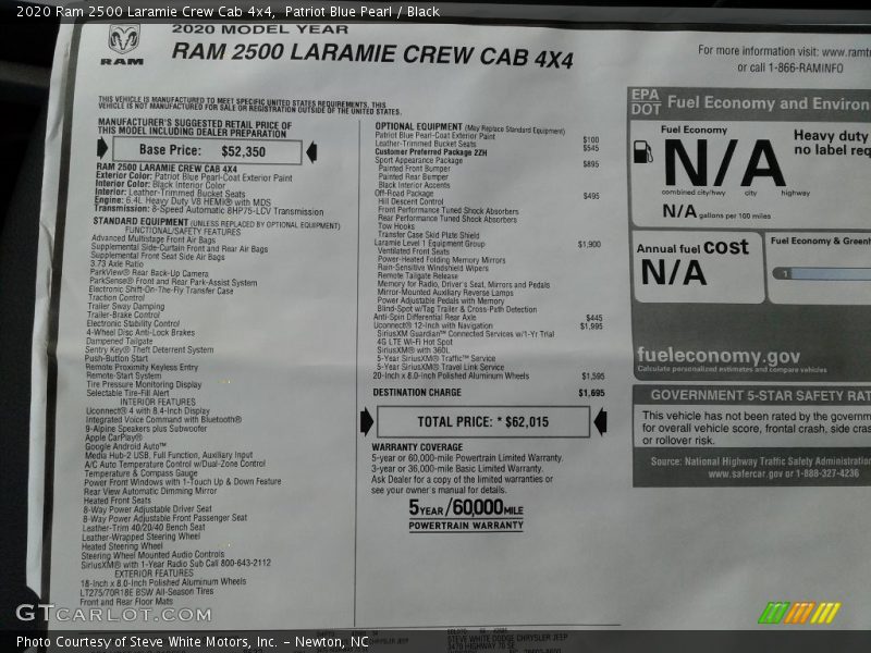 Patriot Blue Pearl / Black 2020 Ram 2500 Laramie Crew Cab 4x4