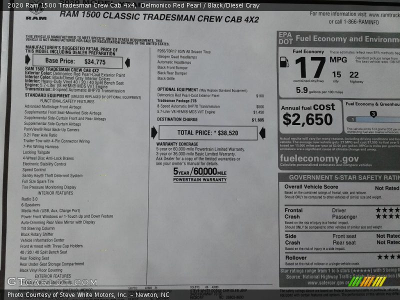 Delmonico Red Pearl / Black/Diesel Gray 2020 Ram 1500 Tradesman Crew Cab 4x4