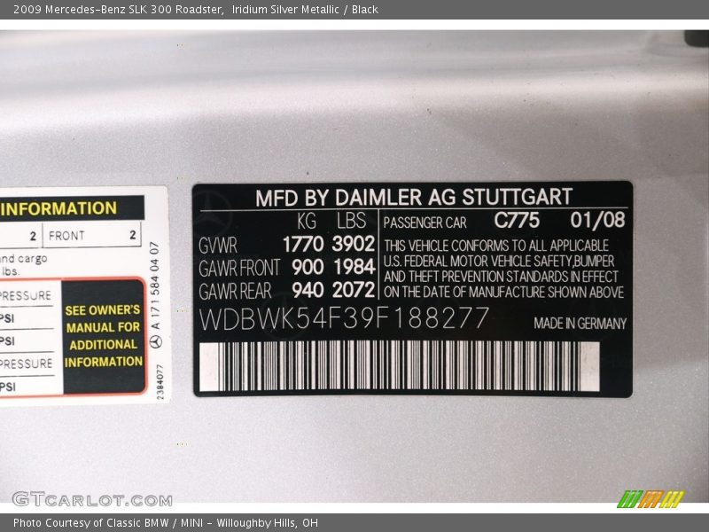 Iridium Silver Metallic / Black 2009 Mercedes-Benz SLK 300 Roadster