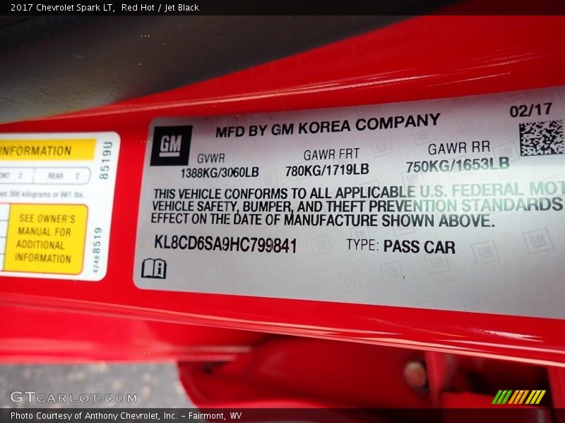 Red Hot / Jet Black 2017 Chevrolet Spark LT