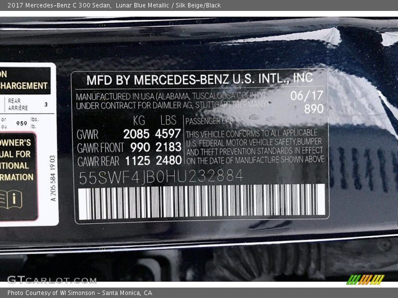 Lunar Blue Metallic / Silk Beige/Black 2017 Mercedes-Benz C 300 Sedan