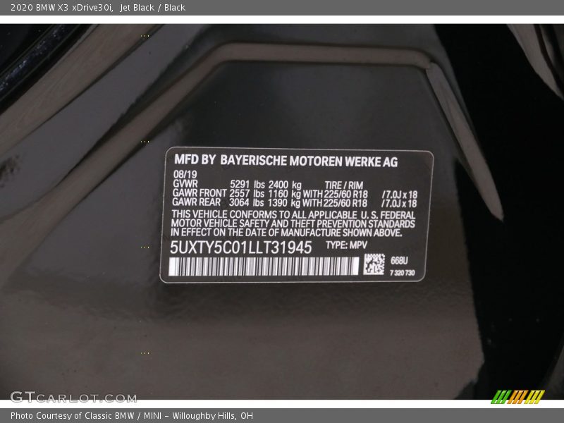 Jet Black / Black 2020 BMW X3 xDrive30i