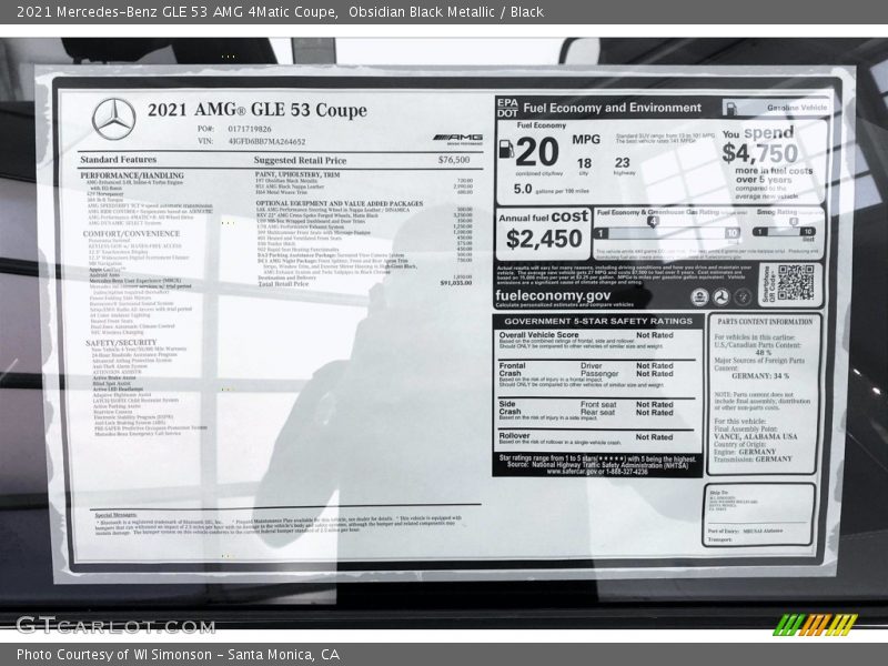  2021 GLE 53 AMG 4Matic Coupe Window Sticker