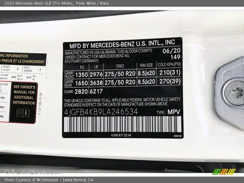 Polar White / Black 2020 Mercedes-Benz GLE 350 4Matic