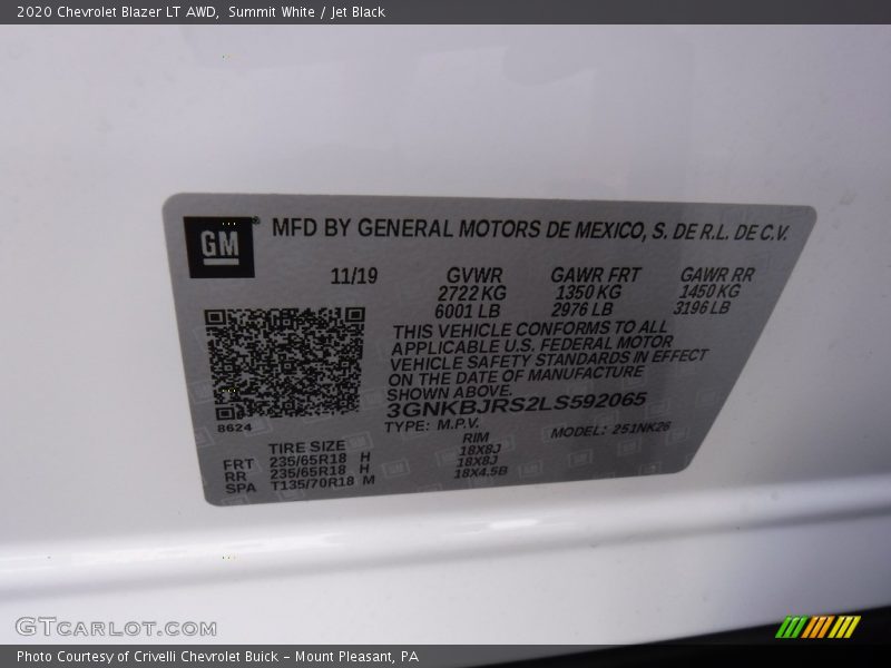 Summit White / Jet Black 2020 Chevrolet Blazer LT AWD