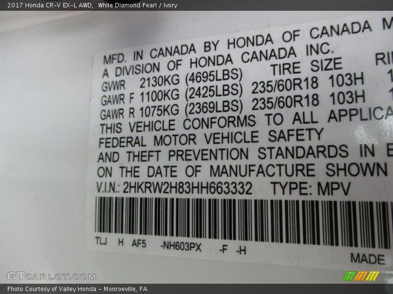 White Diamond Pearl / Ivory 2017 Honda CR-V EX-L AWD