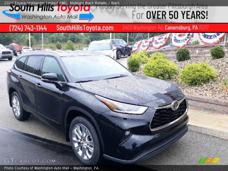 Midnight Black Metallic / Black 2020 Toyota Highlander Limited AWD