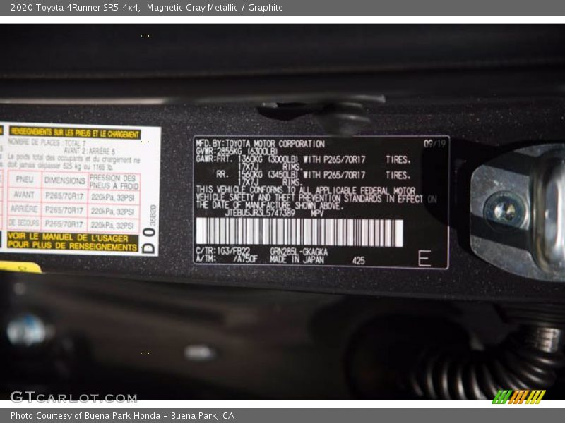 Magnetic Gray Metallic / Graphite 2020 Toyota 4Runner SR5 4x4