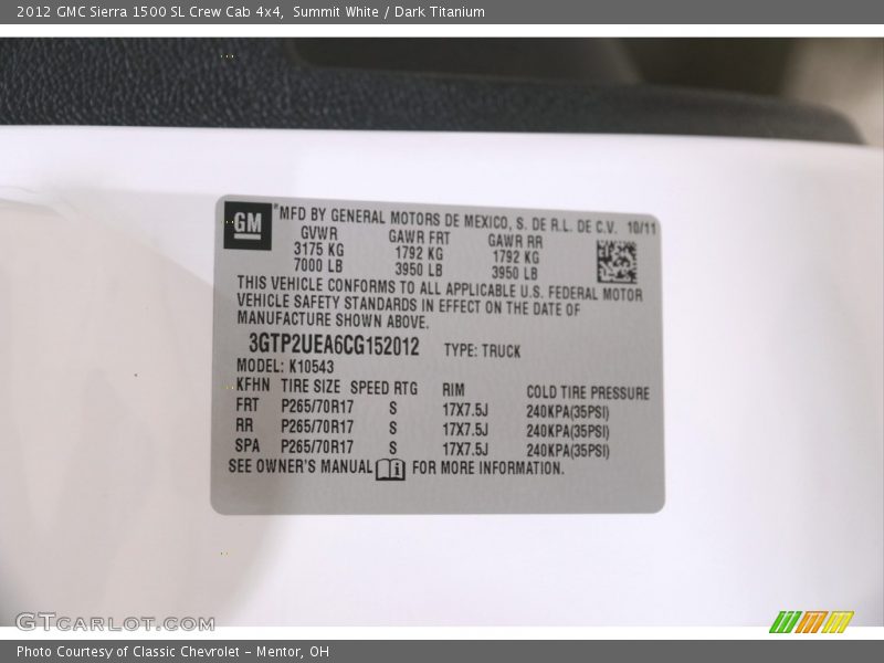 Summit White / Dark Titanium 2012 GMC Sierra 1500 SL Crew Cab 4x4