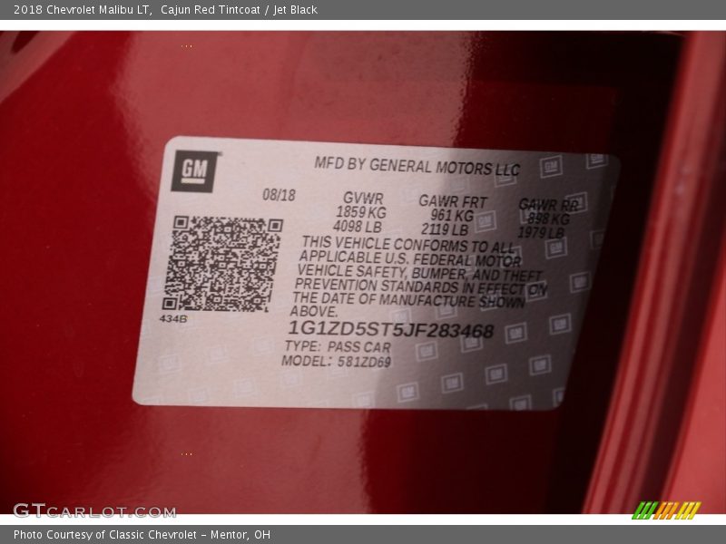 Cajun Red Tintcoat / Jet Black 2018 Chevrolet Malibu LT