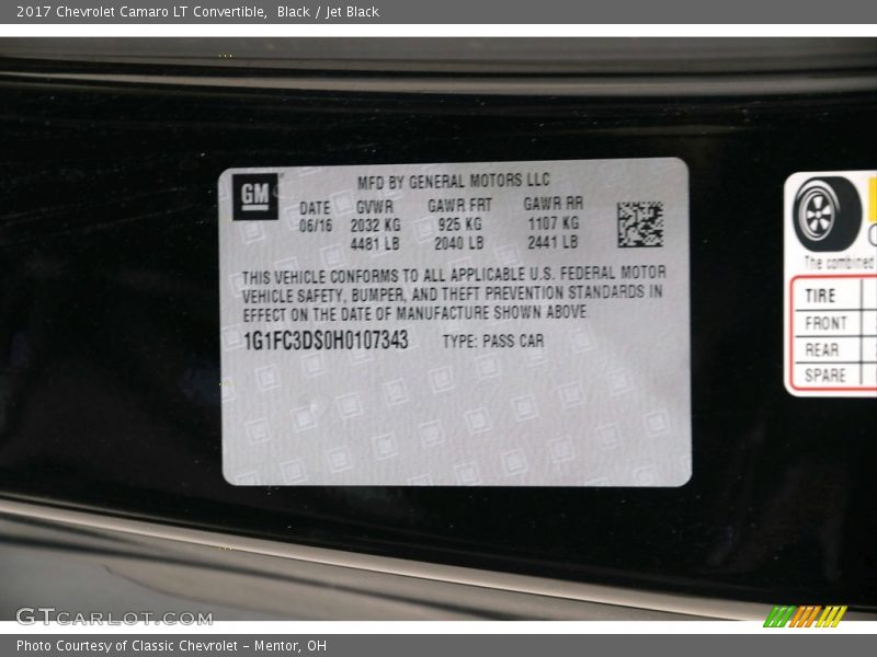 Black / Jet Black 2017 Chevrolet Camaro LT Convertible