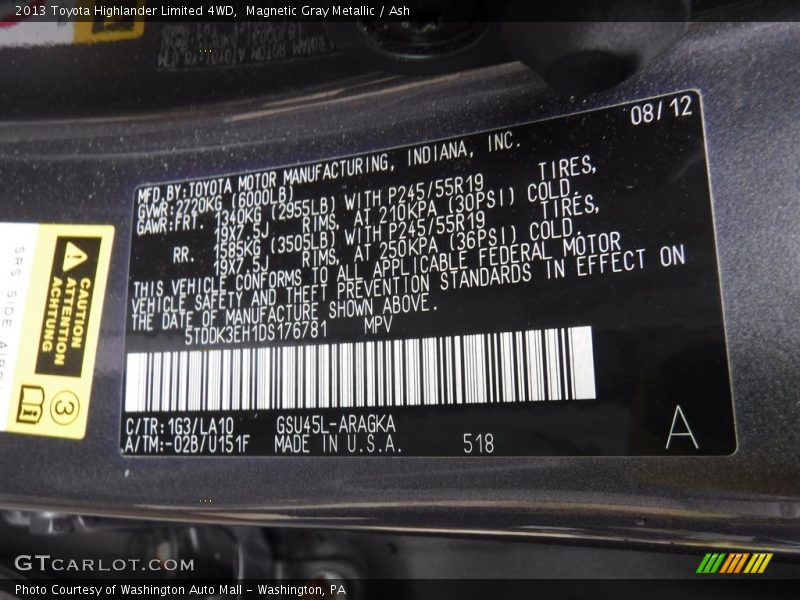 Magnetic Gray Metallic / Ash 2013 Toyota Highlander Limited 4WD