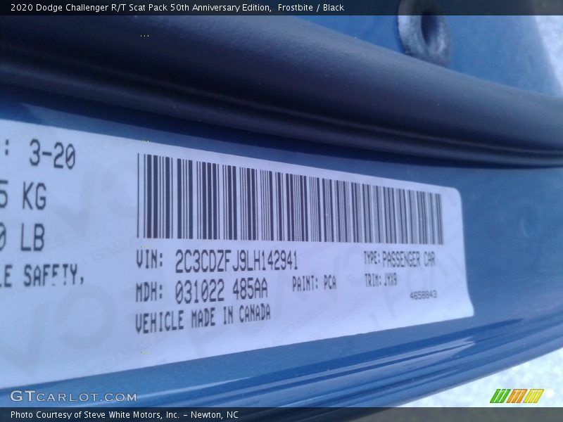 2020 Challenger R/T Scat Pack 50th Anniversary Edition Frostbite Color Code PCA