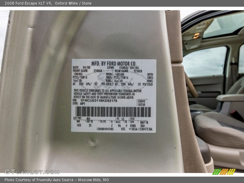 Oxford White / Stone 2008 Ford Escape XLT V6