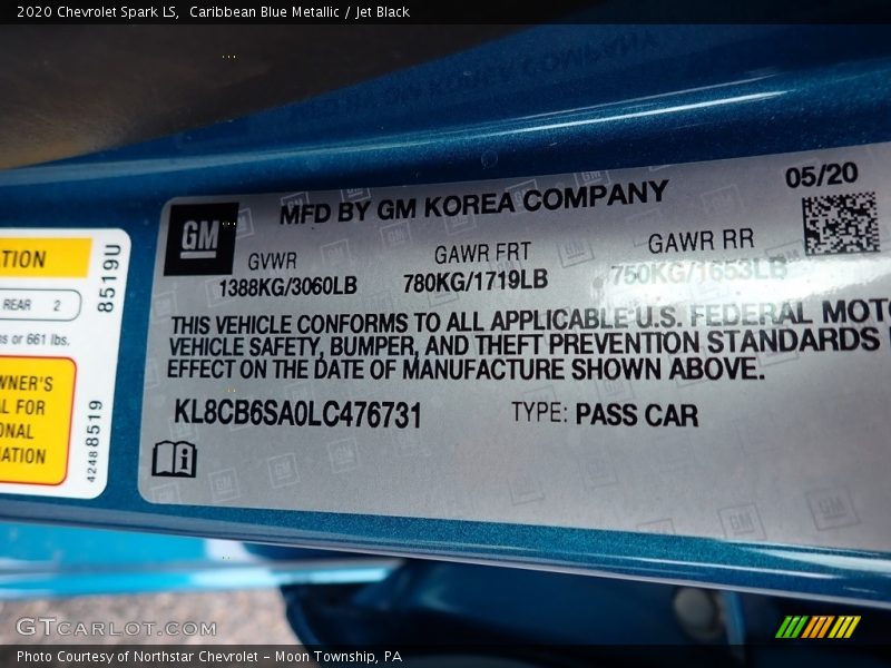Caribbean Blue Metallic / Jet Black 2020 Chevrolet Spark LS