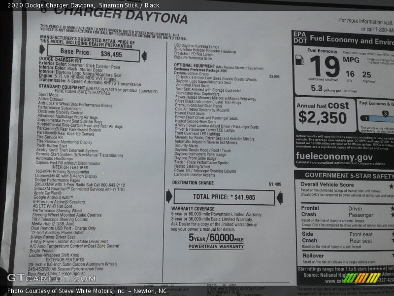 Sinamon Stick / Black 2020 Dodge Charger Daytona