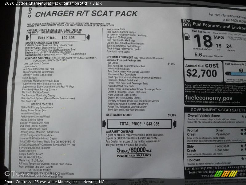 Sinamon Stick / Black 2020 Dodge Charger Scat Pack