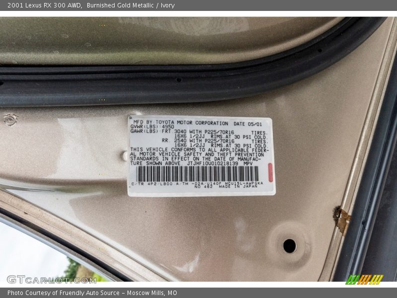 Burnished Gold Metallic / Ivory 2001 Lexus RX 300 AWD