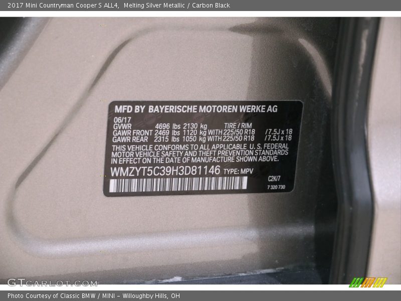 Melting Silver Metallic / Carbon Black 2017 Mini Countryman Cooper S ALL4