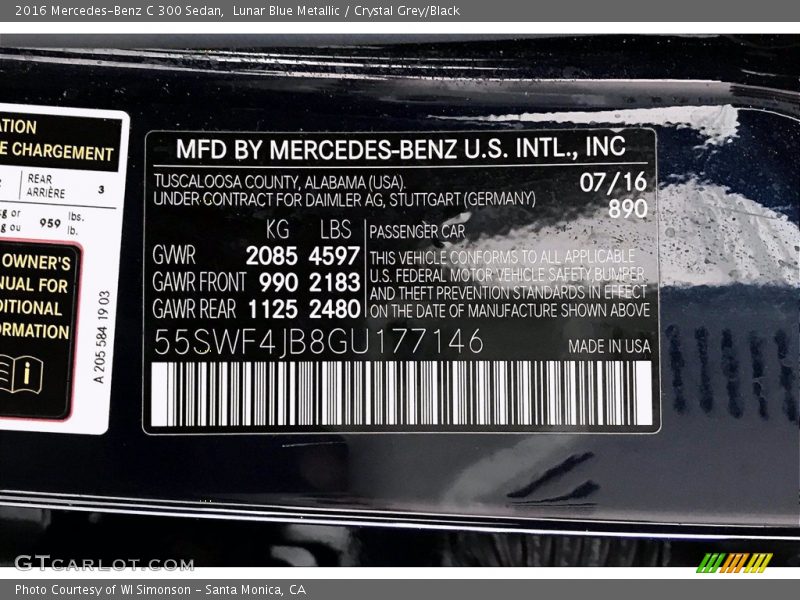 Lunar Blue Metallic / Crystal Grey/Black 2016 Mercedes-Benz C 300 Sedan