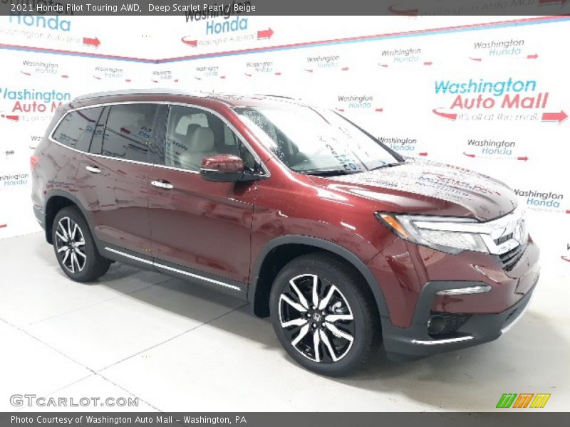 Deep Scarlet Pearl / Beige 2021 Honda Pilot Touring AWD